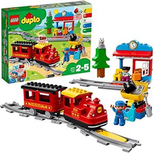 LEGO DUPLO Treno a Vapore, Giochi per Bambini e Bambine da 2 a 5 Anni, Playset Push & Go a Batterie con Luci e Suoni, Giocattolo da Costruire con Mattoncini Colorati e Funzione RC, Idee Regalo 10874