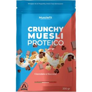 Musclefit Protein Muesli Crunchy Granola di muesli proteico con pezzetti di cioccolato e nocciole e crispies di proteine della soia al 35% (Cioccolato e Nocciole)