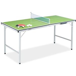 Relaxdays Tavolo da Ping Pong Pieghevole, con Rete, 2 Racchette, 3 Palline, HxLxP: 70 x 70 x 150 cm, Verde, Set da 7 accessori