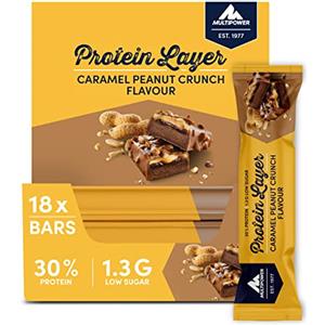 Multipower Barretta di proteina Layer Bar Energia con 30% di proteine, 18 x 50 g, barretta proteica come snack sportivo, gusto caramel Peanut Crunch, basso contenuto calorico