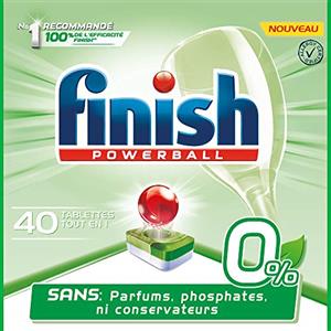 Finish Pastiglie Lavastoviglie Powerball All In One 0% Ecolabel- Senza profumi, fosfati e conservanti, 40 ripiani Lavastoviglie, 640 g