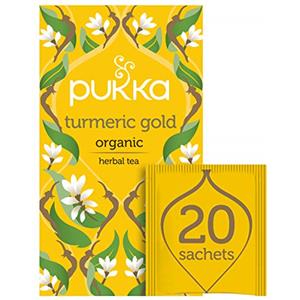 Pukka, Turmeric Gold, Tisana Biologica Rinvigorente, 20 filtri, Curcuma, Limone, Cardamomo e Tè Verde