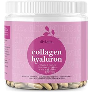 Divique collagene e acido ialuronico - 270 capsule con complesso di collagene marino e bovino di tipo 1, 2, 3, 5, 10 - integratore con collagene, ialurone, vitamina C, biotina, selenio, zinco