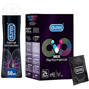 Durex Mix Preservativi Performance, 12 Profilattici Retard e 12 Profilattici SYNC, Durex Eternal Gel Lubrificante da 50 ml
