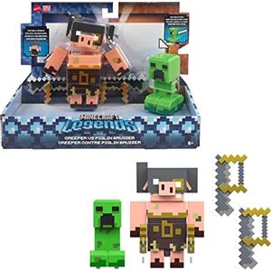 Mattel Minecraft Legends - Creeper contro Piglin, set da 2 personaggi con funzionalità di attacco e accessorio, action figures del videogioco alte più di 8 cm, giocattolo per bambini, 6+ anni, GYR99