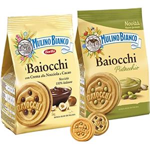 CAIYA Mulino Bianco Mix Baiocchi Biscotti Farciti con Crema al Cacao e al Pistacchio, 240g [2 Confezioni]