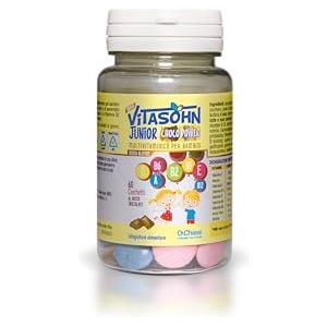 Chiesi Farmaceutici Chiesi, Vitasohn Junior Choco Power - 60 Confetti - Integratore Alimentare Multivitaminico per Bambini, Senza Glutine, al Gusto Cioccolato