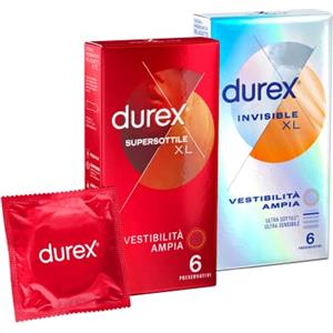 Durex Supersottile XL Preservativi Sottili Extra Large (60 mm), e Durex Invisible XL (57 mm) Preservativi Extra sottili Extra Large, 12 Profilattici (2 confezioni da 6pz), Vestibilità Ampia