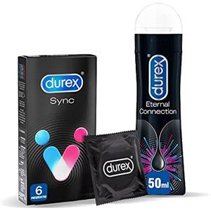 Durex Sync Preservativi Ritardanti per Lui e Stimolanti per Lei, 6 Profilattici + Durex Eternal Connection, Gel Lubrificante Intimo, da 50 ml