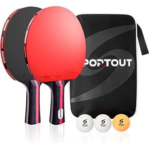 Sportout Easy-Room Set 2 Racchette da Ping Pong, 3 Palline, 1 Borsa Portatile da Tennis da Tavolo Professionale