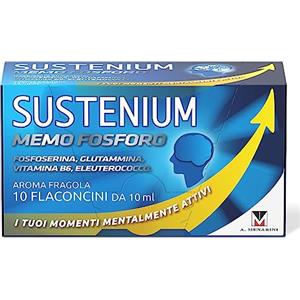 Sustenium Memo Fosforo - Integratore alimentare a base di Fosfoserina, Glutammina, Vitamina B6 ed Eleuterococco. Energia per la mente. Confezione da 10 flaconcini (10ml)