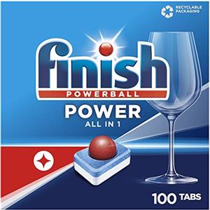 Finish Power All in 1 pastiglie per lavastoviglie, senza fosfati, pastiglie per lavastoviglie con potente Powerball contro lo sporco più ostinato - Confezione risparmio con 100 pastiglie Finish