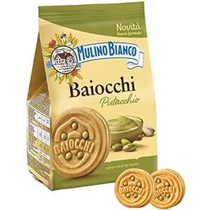 CAIYA Mulino Bianco Baiocchi Biscotti Farciti con Crema al Pistacchio, Busta Nuovo Formato da 240gr