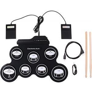 Yangers Kit di batteria elettrica musicale strumento per bambini, portatile digitale pieghevole Roll Up Set per Pratica con 2 pedali e 2 bastoni per Ragazzi Ragazze regalo di avviamento