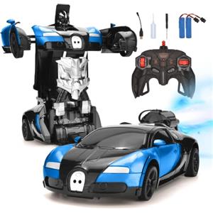Hodlvant Macchina Telecomandata Robot con funzione spray, Transformable Auto Giocattoli per bambini 4 5 6 7 8 Anni, Macchinina ricaricabile con pulsante deformabile e funzione di rotazione a 360 gradi (blu)