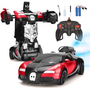 Hodlvant Macchina Telecomandata Robot con funzione spray, Transformable Auto Giocattoli per bambini 4-7 Anni, Macchinina ricaricabile con pulsante deformabile e funzione di rotazione a 360 gradi (rosso)