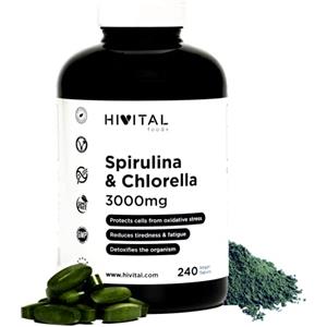 HIVITAL foods Spirulina e Clorella BIO 3000 mg. 240 compresse vegane per quasi 3 mesi. Proteine Naturali delle alghe Spirulina e Clorella per disintossicare l'organismo e aumentare l'energia e le difese.