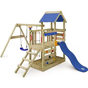 Wickey Gioco da giardino WICKEY TurboFlyer con altalena e scivolo blu, struttura da esterno per bambini con sabbiera, scaletta e accessori da gioco