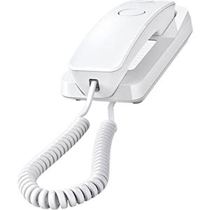 Gigaset DESK200 - Telefono a filo compatto, da tavolo o parete, con cavo elastico - 10 voci di selezione rapida - ricomposizione del numero chiamato - selezione DTMF o a impulsi regolabile, bianco