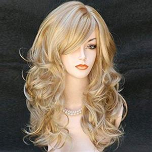 Fleurapance, parrucca da donna, capelli lunghi mossi, biondo dorato, resistente al calore, sintetica, di alta qualità, effetto capelli veri