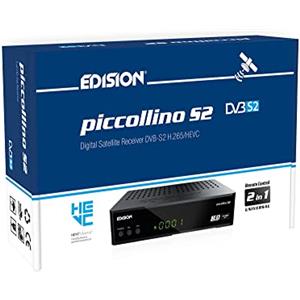 EDISION PICCOLLINO S2 Decoder DVB-S2 HD Ricevitore Digitale Satellitare Full HD DVB-S2 H265 HEVC, USB, HDMI, SCART, LAN, IR, Supporto USB WiFi, Telecomando Universale 2in1