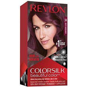 ColorSilk Revlon ColorSilk Colorazione Permanente Capelli Fai-da-te a Casa, senza Ammoniaca e Arricchita con Cheratina, 34 - Borgogna Intenso - 100 g