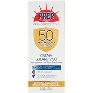 PREP, Crema Solare Viso SPF50 +, Protezione Solare, Protezione Raggi UVA/UVB, Senza Parabeni, Formato 50 ml