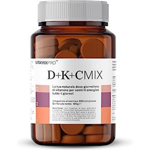 VITAMIX PRO Vitamina D3 K2 con Vitamina C - Integratore Vitamin D 2000 UI Alto Dosaggio + 100mcg K2-200 Compresse