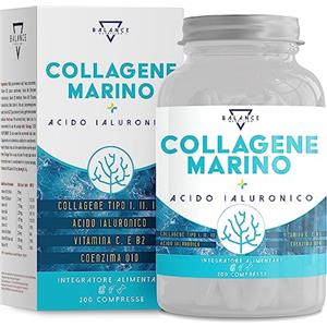 BALANCE NUTRITION COLLAGENE MARINO® - 200 Compresse (fino a 7 mesi di fornitura) con Acido Ialuronico | Collagene di tipo I, II e III con Complex di 7 attivi, Ovomet®, Vitamina C e Coenzima Q10