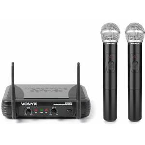 Vonyx Skytec Set di microfoni wireless, modello: STWM722, (2 microfoni wireless, 1 ricevitore, di alta portata, uscita XLR e jack, per parlare e cantare, batteria a lunga durata) 2 Micrófonos de mano - Modelo 2