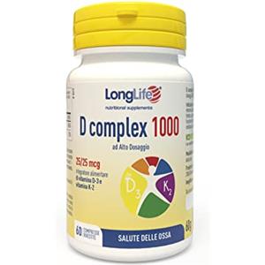 LongLife® D complex 1000 | Integratore vitamina D3 e K2 | Alto dosaggio |Senza glutine e Kosher