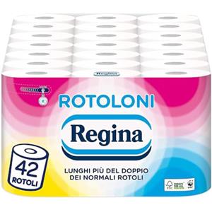 Regina Rotoloni Regina - 42 Maxi Rotoli di Carta Igienica, 500 Fogli a 2 Veli, Lunghezza ottima, Confezione 50% in Plastica Riciclata, Carta 100% Certificata FSC