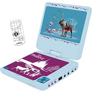 Lexibook Lettore DVD portatile Frozen 2, schermo rotante da 7 per bambini, telecomando, Elsa, Disney, caricabatteria per auto, porta USB, batteria ricaricabile, blu / viola, DVDP6FZ