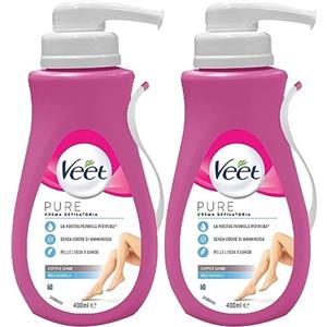 VEET 2x Veet Crema Depilatoria Silk & Fresh Technology per Pelli Sensibili con Aloe Vera e Vitamina E - Flacone da 400ml