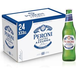 Peroni Nastro Azzurro, Cassa con 24 Bottiglie di Birra da 33 cl, Birra Premium Lager a Bassa Fermentazione, Gusto Secco e Rinfrescante, Gradazione Alcolica 5% Vol