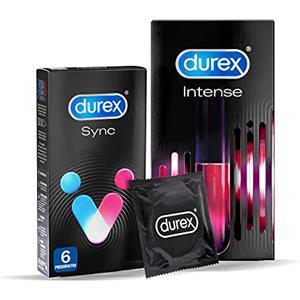 Durex Kit Durex Sync, Preservativi Ritardanti per Lui e Stimolanti per Lei, (56 mm) 6 Profilattici + Durex Stimulating gel Intense, Gel Lubrificante Orgasmic Stimolante per lei, 10 ml