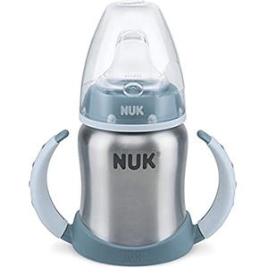 NUK First Choice+ bicchiere antigoccia | 6-18 mesi | in acciaio INOX di alta qualità | Beccuccio in silicone a prova di perdite | Sfiato Anti-Colica | Senza BPA | 125ml