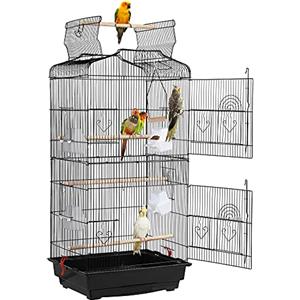 Yaheetech Gabbia Voliera per Uccelli Pappagalli Inseparabili Parrocchetti in Metallo con Tetto Apribile Posatoi 46 x 35 x 92,5 cm Nera