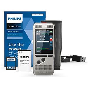 Philips DPM7200/02 - Registratore vocale digitale, funzionamento tramite interruttore a scorrimento, 2 microfoni/stereo, display a colori, Software SpeechExec Dictate (Abbonamento di 2 anni incluso))