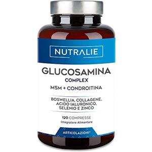 NUTRALIE Glucosamina con Condroitina, MSM e Collagene | Mantenimento delle Ossa Normali con Glucosamina, Condroitina, MSM, Collagene, Acido Ialuronico, Boswellia, Selenio, Zinco | 120 Compresse