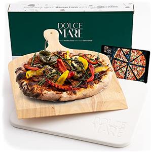 Dolce Mare® Piastra refrattaria Forno - Pietra per Pizza in Cordierite di Alta qualità per Forno e Grill - Pala per Pizza Inclusa