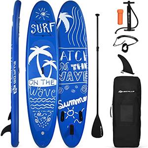 GOPLUS SUP Tavola da Surf Gonfiabile, Set Paddle Board per Adulti, Portata di 120/130/170kg, Remo Regolabile 160-210cm, 335/305/297x76x15 cm (Blu A, S)