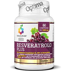Optima Naturals Colours of Life Resveratrolo Plus - Integratore di Resveratrolo - Antiossidante, Supporta la normale Funzionalità dell'Apparato Cardiovascolare - Senza Glutine e Vegano, 60 Compresse
