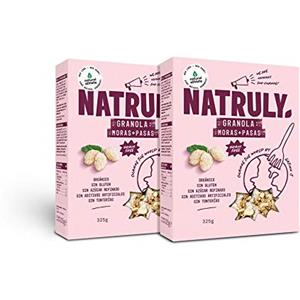 natural athlete NATRULY Granola BIO alla Frutta Secca e Semi, Senza Cereali, Senza Glutine e Senza Zucchero Raffinato, Vegan, Gusti Mora e Uva Passa -Pack 2x325g