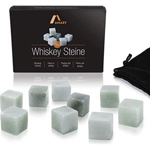 Amazy Set Whisky Stones in pietra ollare naturale (9 PEZZI) incl. Sacchetto di velluto - Cubetti ghiaccio Whisky in pietra ollare naturale, riutilizzabili e con confezione regalo