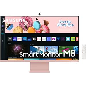 Samsung Monitor Samsung Smart Monitor M8 (S32BM80P), Flat 32'', 3840x2160 (UHD 4K), Piattaforma TV (Amazon Video, Netflix), Airplay, Mirroring, Office 365, Wireless Dex, WiFi, USB TypeC, Rosa