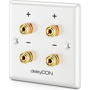 deleyCON Altoparlanti Multimediali Wallbox Scatola di Derivazione a Muro con Spina a Banana Prese per 2 Altoparlante (Rosso/Nero) - Sistema Audio Surround Hi-Fi Home Cinema