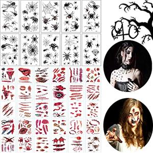 JIASHA Halloween Tatuaggi Temporanei, Cicatrici Tatuaggi Temporanei, Halloween cicatrici di Zombie ferite Tatuaggi, Trucco Tatuaggi Adesivi per Halloween Party Prop e Cosplay Sticker（60 fogli） (ragno)