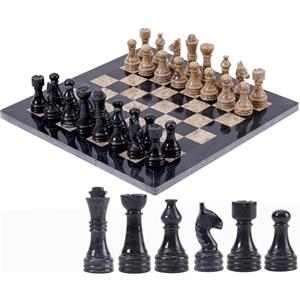 Radicaln Set di scacchi in marmo da 30,5 cm, nero e corallo, fatti a mano, giochi all'aperto, 1 scacchiera e 32 pezzi di scacchi, giochi per 2 giocatori per adulti, giochi da tavolo