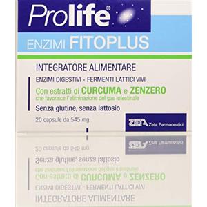 Prolife Enzimi Fitoplus Probiotici Curcuma Zenzero Contro Gonfiore Addominale, 20 capsule da 545 mg, 20 unità, 1